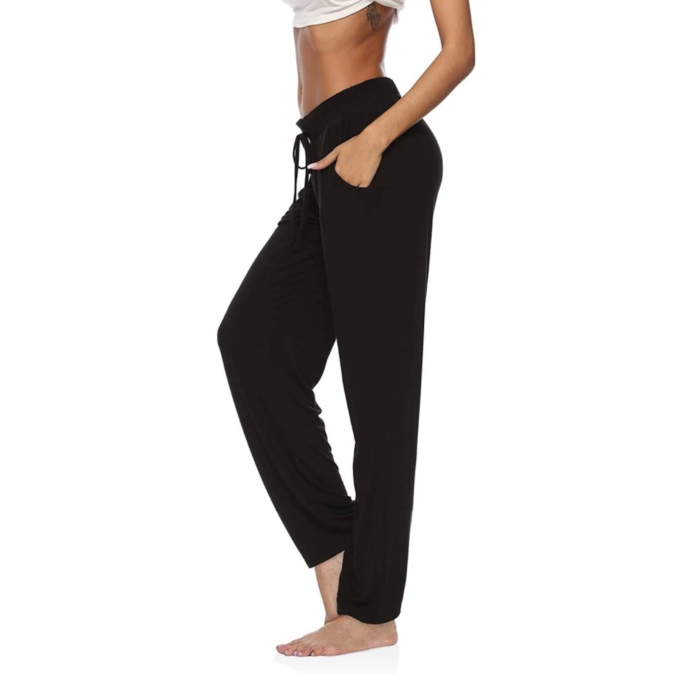 Wide Leg Comfy Drawstring Casual Loose Straight Leg Lounge Pants black S